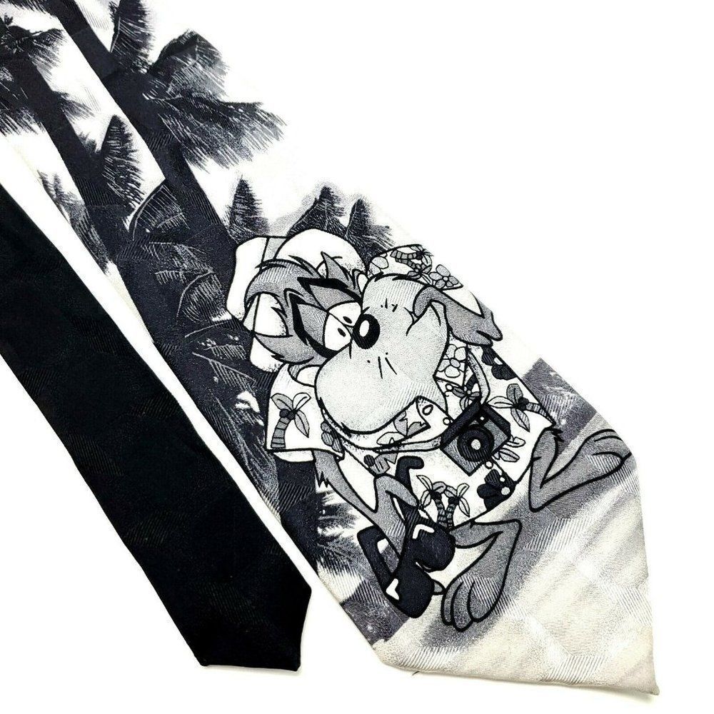 Looney Tunes Mania Silk Tie Black White Taz On Vacation